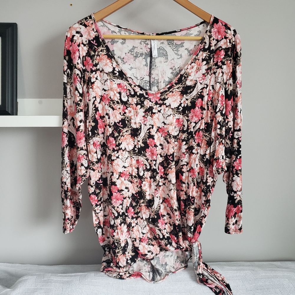 Gilmour Floral Print Side Tie Top Pink & Black Floral One Size (O/S)
